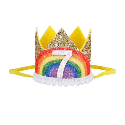 0-9 Varavīksnes dzimšanas dienas kroņa ballītes cepures zēnam meitenei bērniem viena gada princeses kroņa galvas saite Bērnu duša 1. dzimšanas dienas dekorācijas ballītei