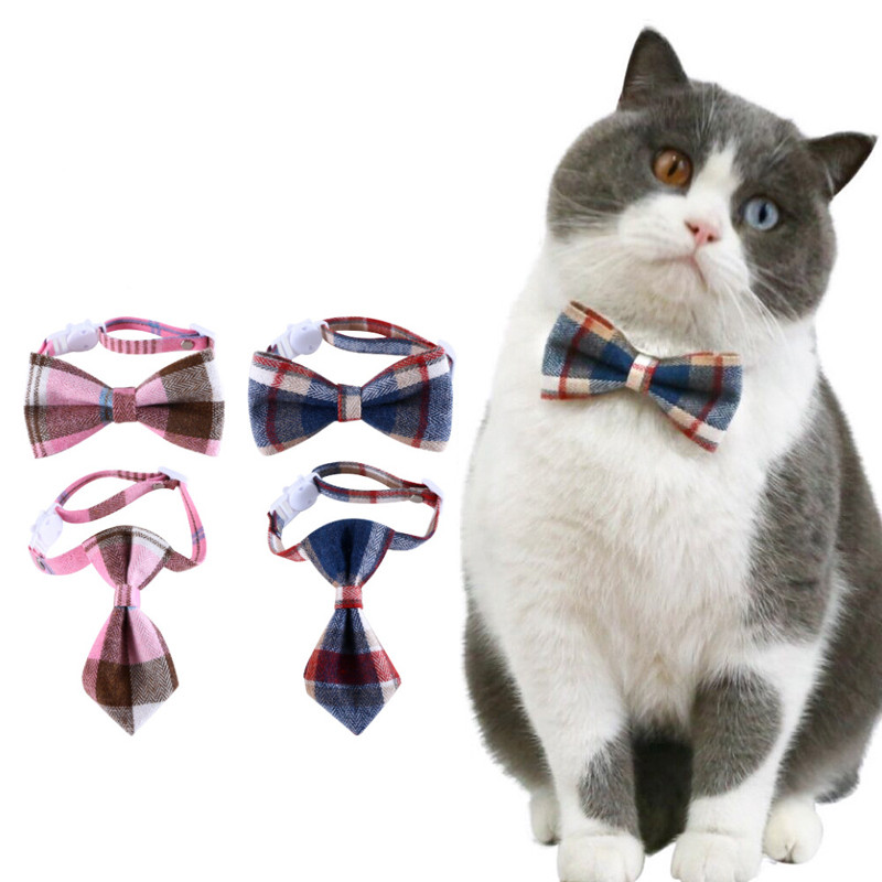 Kockás csokornyakkendő Háziállatok Macska nyakörvek Állítható kiskutya chihuahua nyaklánc biztonsági csat cica csokornyakkendő nyúl nyakkendő