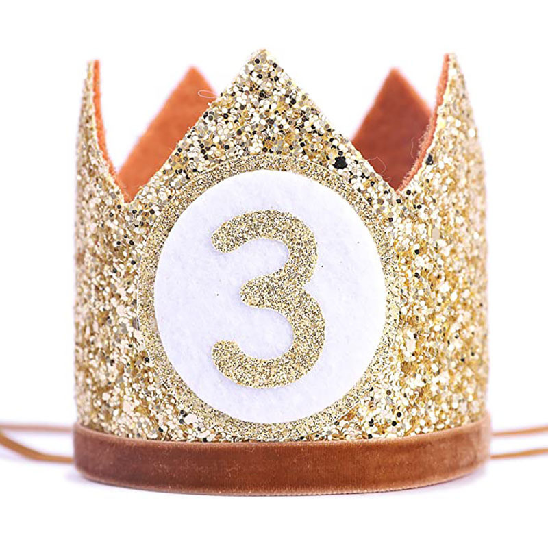 Baby Shower Gold Party Crown Pirmā bērnu dzimšanas dienas cepure 3 gadus veca dzimšanas dienas galvassegu dekorēšana fotorekvizīti