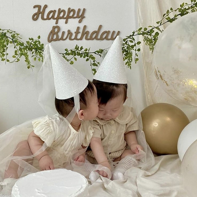 Bling Bling Születésnapi Kalap INS Babaparti kalap koreai stílusú hercegnős születésnapi kalapok Fényes fejfedős party sapka gyerekeknek fotó kellékek
