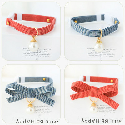 Pearl Cat Collar Breakaway with Bowtie & Pearl Pendant Safety Collar Kitten Ελαφρύ, μαλακό ανθεκτικό για κατοικίδια και μικρά σκυλιά