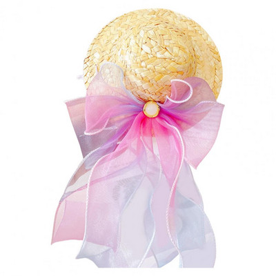 Macskakalap Macska szalmakalap kisállat fejfedő műgyöngy dizájn színes szalag, allergiamentes, bőrbarát kopásálló dekoratív könnyedségek