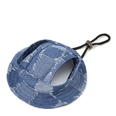 Καλοκαιρινή απόχρωση Καπέλο για κατοικίδια τζιν Καπέλα κουβά για κατοικίδια με τρύπες για τα αυτιά Καπέλο για σκύλους με στρογγυλό γείσο Εξωτερικό καπό ηλίου Καπέλο γάτας Αξεσουάρ για κατοικίδια