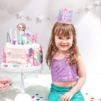 Розови люспи на русалка Crown Mermaid Baby 6th Birthday Party One Year Hat Kids Princess Happy 1st 2nd Mermaid Girl Birthday