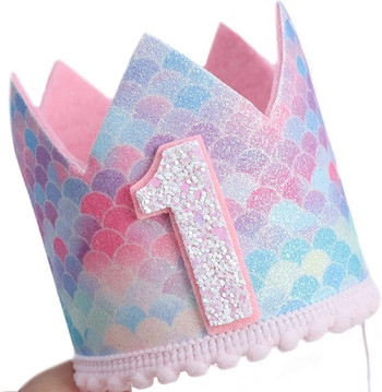 Pink Mermaid Scales Crown Mermaid Baby 6th Birthday Party One Year Hat Kids Princess Happy 1st 2nd Mermaid Girl Birthday