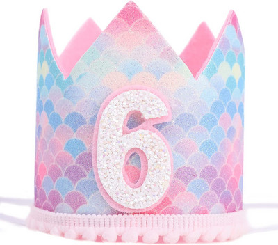 Розови люспи на русалка Crown Mermaid Baby 6th Birthday Party One Year Hat Kids Princess Happy 1st 2nd Mermaid Girl Birthday