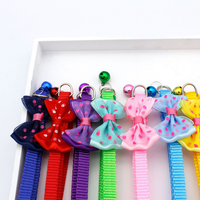 1Gb Jauka kaķa kakla siksna Maza kucēnu kaķa kaklasiksna Bow kaķēns Kaķu kaklasiksna Bowknot kaklarota ar zvaniņu suņiem Čivavas mājdzīvnieku piederumi