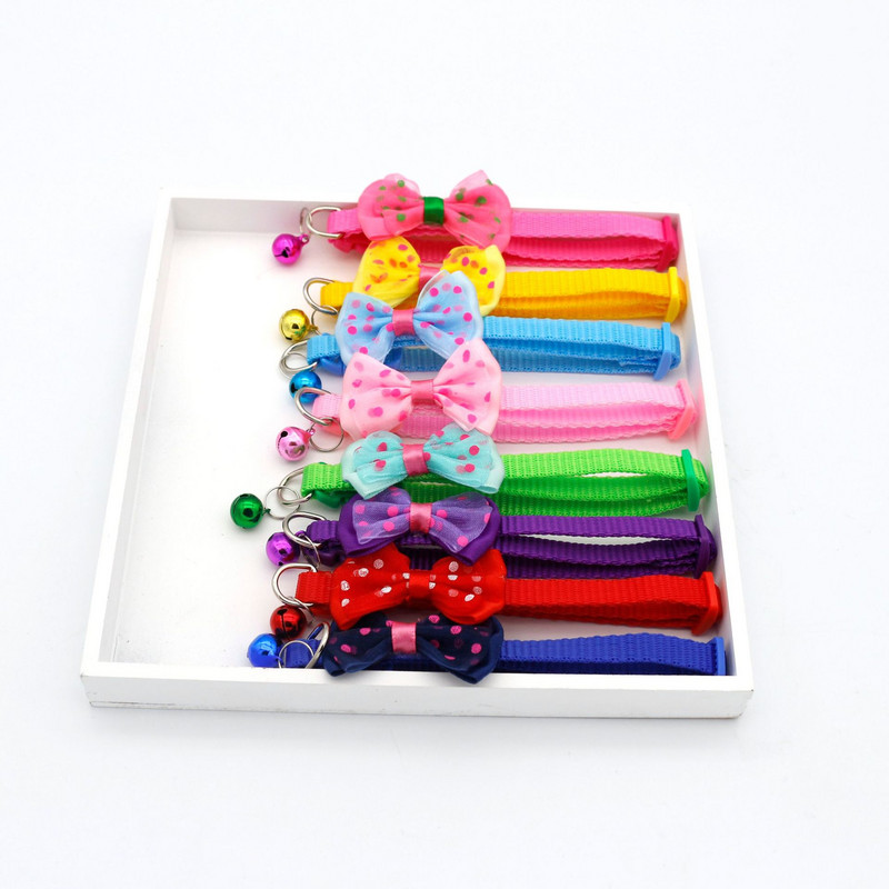 1Gb Jauka kaķa kakla siksna Maza kucēnu kaķa kaklasiksna Bow kaķēns Kaķu kaklasiksna Bowknot kaklarota ar zvaniņu suņiem Čivavas mājdzīvnieku piederumi