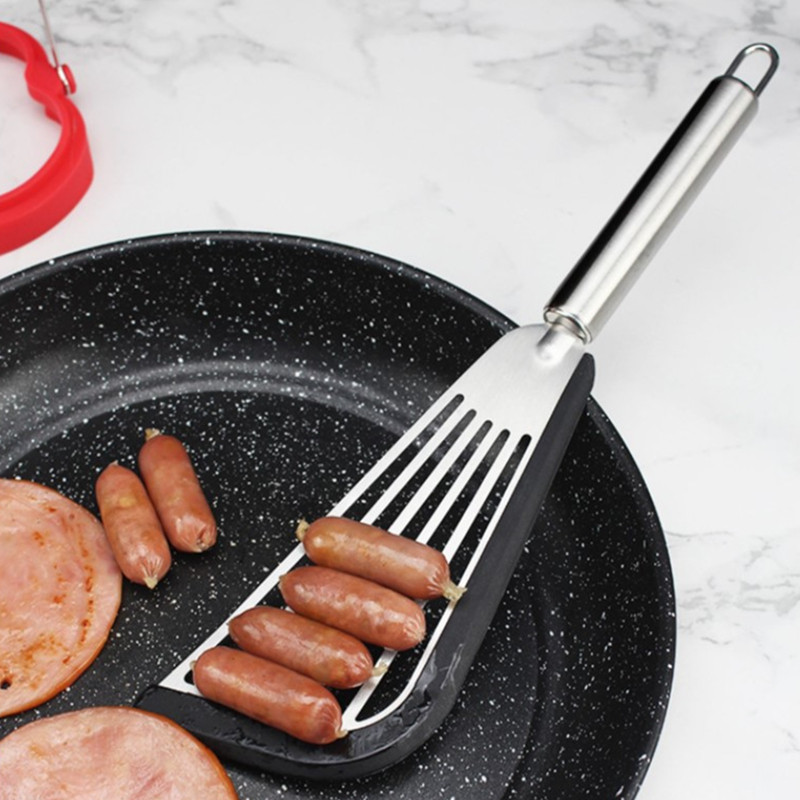 Virtuves zivju cepšanas lāpstiņa Neslīdošs nerūsējošais tērauds, cauri lāpsta plata picas virpotāji Gaļas olu skrāpis Mājas gatavošanas piederumi
