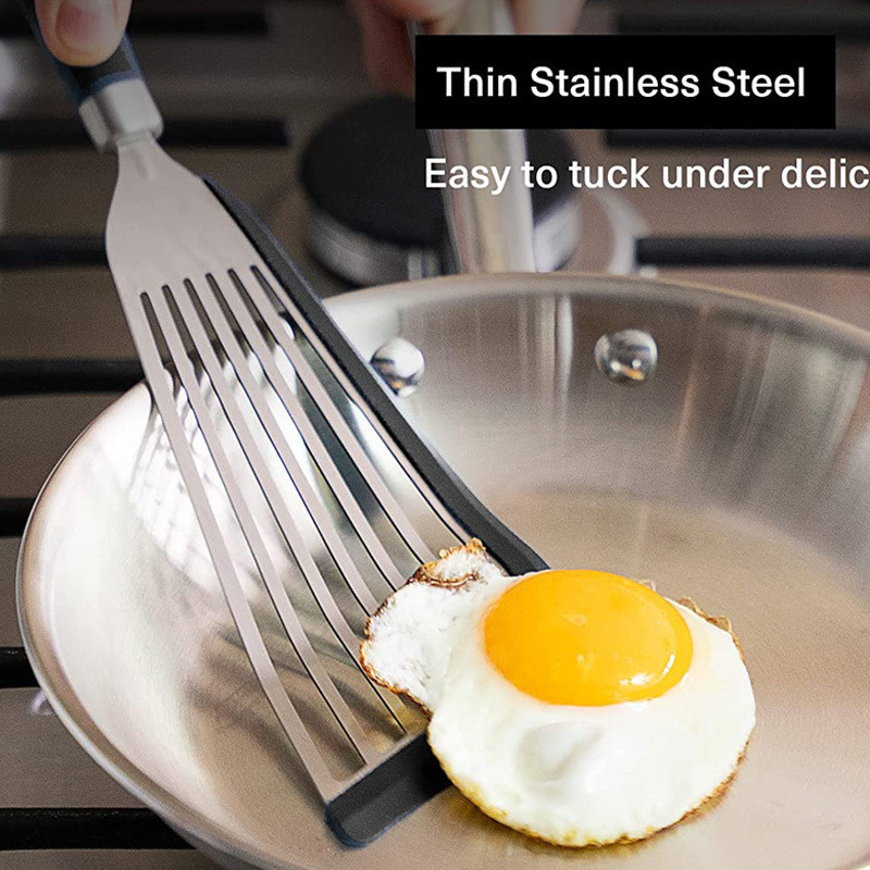 Virtuves zivju cepšanas lāpstiņa Neslīdošs nerūsējošais tērauds, cauri lāpsta plata picas virpotāji Gaļas olu skrāpis Mājas gatavošanas piederumi