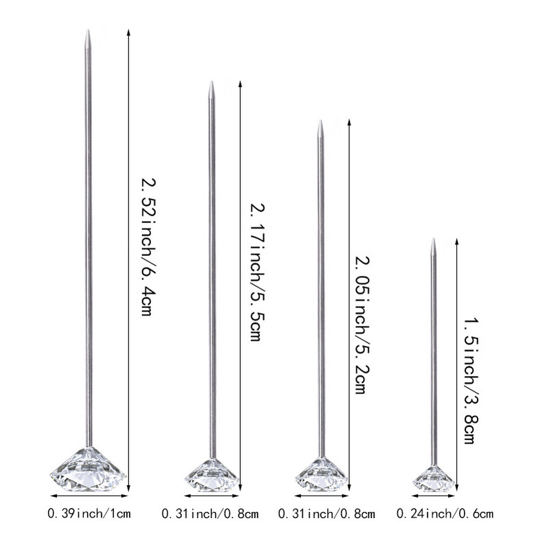 MIUSIE 3 Izmērs, 100/40/20 gab. Dzirkstošās dimanta piespraudes, kristāla galvas gala kāzu korsāžas Boutonniere ziedu pušķu piespraudes ar kastīti