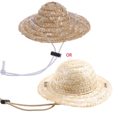 Pet Hat Dog Ψάθινο καπέλο Pet for CAT Καπέλο με ρυθμιζόμενο λουρί Sombrero Size S/L Pet Dog for CAT Αξεσουάρ κοστουμιών