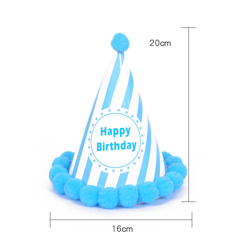 Dzimšanas dienas cepures Baby Kid Varavīksnes dzimšanas dienas ballītes cepure Bērnu kroņa dekorēšana Pompons Papīra vāciņš Karikatūras rakstu festivāla dzimšanas dienas cepure
