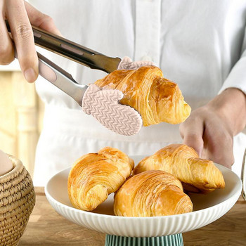 Кухненски щипки Силиконова щипка за храна Инструменти за барбекю от неръждаема стомана Неплъзгаща се щипка за готвене Щипка за хляб Щипка за хляб Кухненски аксесоари