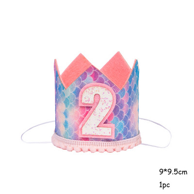 Krāsaina varavīksnes kroņa cepure 1-3 th Kids Fishtail Cepure ar virvi Daudz laimes dzimšanas dienā Galvas saite Nāriņas ballītes dekora papīra cepure