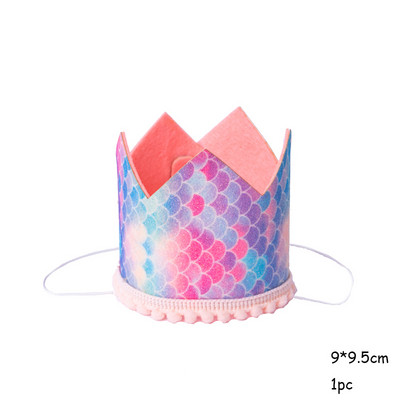 Krāsaina varavīksnes kroņa cepure 1-3 th Kids Fishtail Cepure ar virvi Daudz laimes dzimšanas dienā Galvas saite Nāriņas ballītes dekora papīra cepure