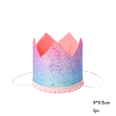 Krāsaina varavīksnes kroņa cepure 1-3 th Kids Fishtail Cepure ar virvi Daudz laimes dzimšanas dienā Galvas saite Nāriņas ballītes dekora papīra cepure