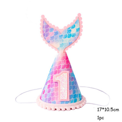 Krāsaina varavīksnes kroņa cepure 1-3 th Kids Fishtail Cepure ar virvi Daudz laimes dzimšanas dienā Galvas saite Nāriņas ballītes dekora papīra cepure