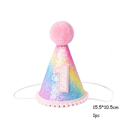 Krāsaina varavīksnes kroņa cepure 1-3 th Kids Fishtail Cepure ar virvi Daudz laimes dzimšanas dienā Galvas saite Nāriņas ballītes dekora papīra cepure