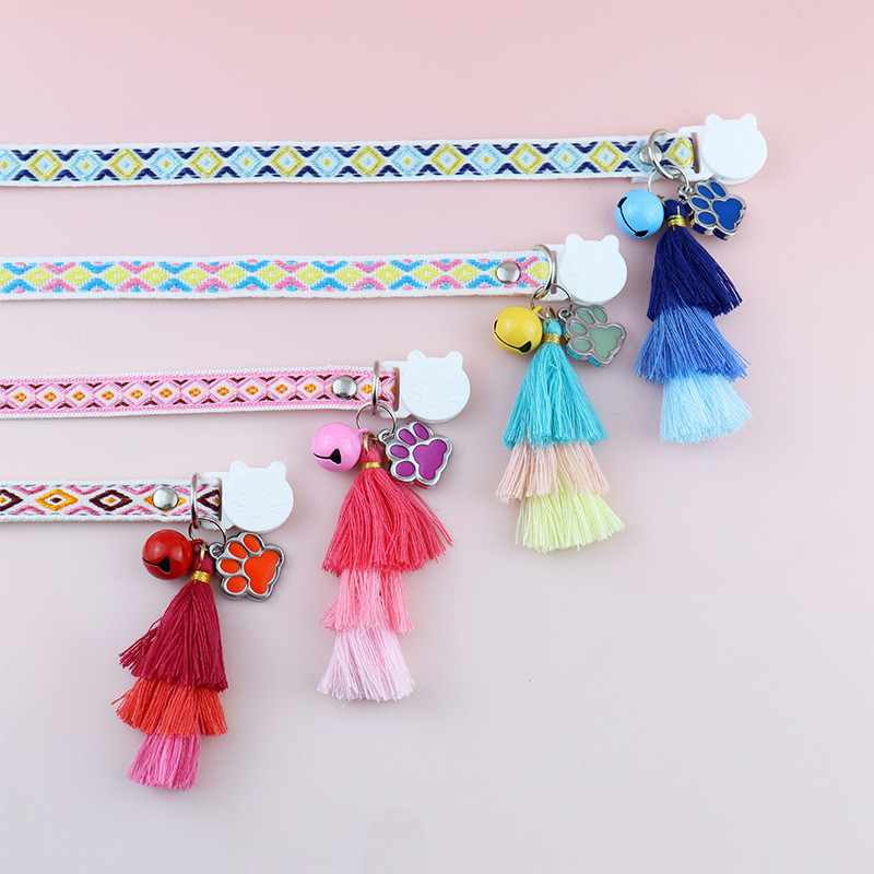 Χαριτωμένο κολάρο γάτας με φούντα καμπάνας, έγχρωμη ρομβική εκτύπωση, κολάρο κατοικίδιων, φωτεινά νύχια γάτας Νυχτερινό κολάρο για κουτάβι γατάκι κατά της απώλειας