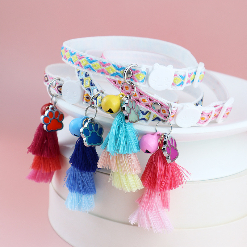 Χαριτωμένο κολάρο γάτας με φούντα καμπάνας, έγχρωμη ρομβική εκτύπωση, κολάρο κατοικίδιων, φωτεινά νύχια γάτας Νυχτερινό κολάρο για κουτάβι γατάκι κατά της απώλειας