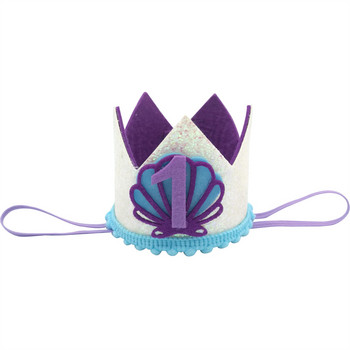 1 τεμ Mermaid Shell Number 1 2 3 Crown Happy Birthday Hat Headband Hairband Photo Props Baby Shower 1st Birthday Party Διακόσμηση