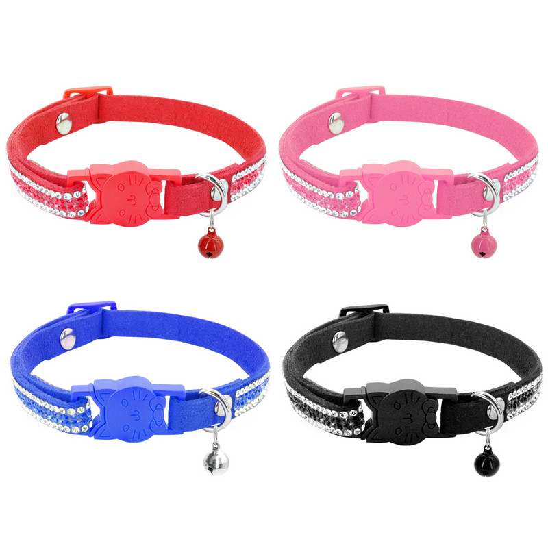 Ātri nolaižama kaķēna kaķa kaklasiksna, mīksta Blinga kalnu kristāla kaķu kaklarotas rotaslietas ar zvaniņiem kucēnu suņu mājdzīvnieku aksesuāri