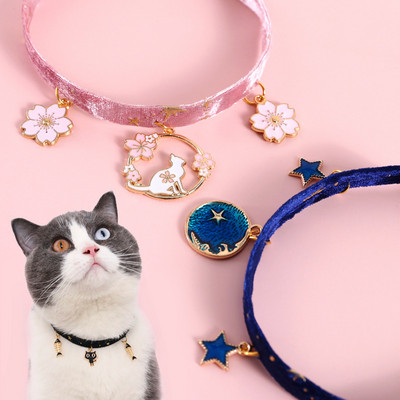 Mielas katės antkaklis reguliuojamas karoliai Cat Dog žuvies kaulas/snaigės/žvaigždės antkaklis Chic Pet Supplies aksominė bronzinė žvaigždė Priedai