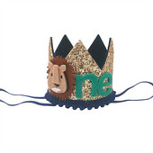 1 db Jungle Safari Lion One Two Crown Boldog születésnapot kalap fejpánt hajpánt fotó kellékek babazuhany 1. születésnapi parti dekoráció