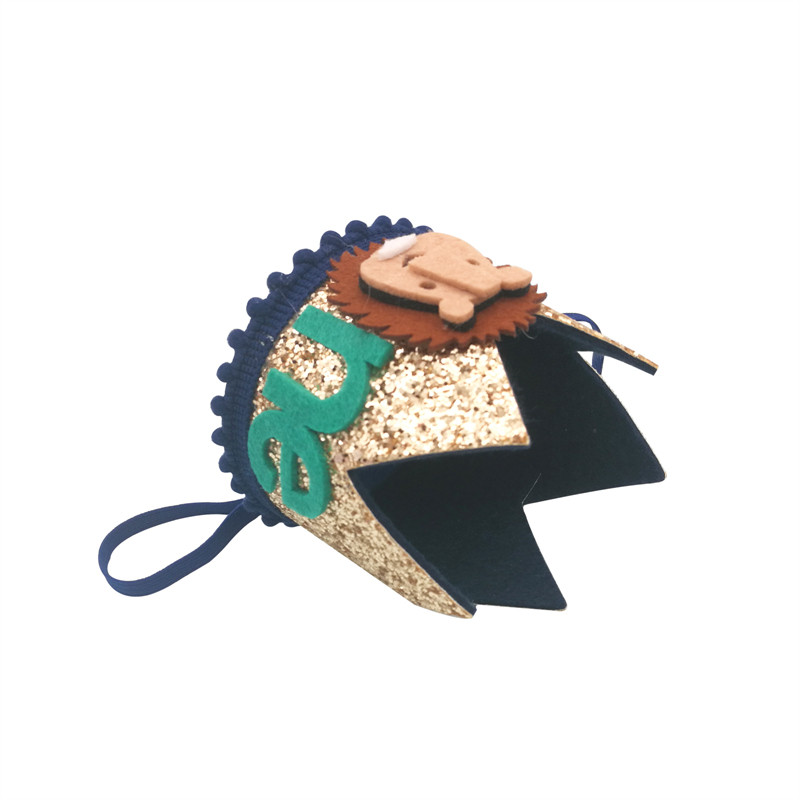 1 db Jungle Safari Lion One Two Crown Boldog születésnapot kalap fejpánt hajpánt fotó kellékek babazuhany 1. születésnapi parti dekoráció