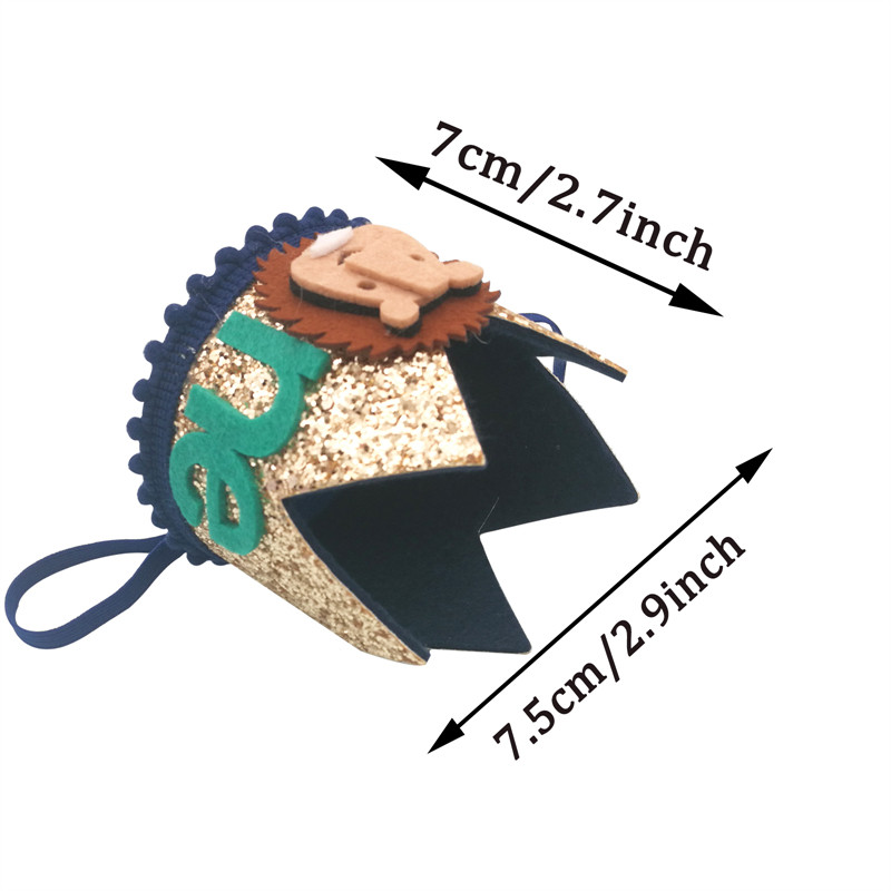 1 db Jungle Safari Lion One Two Crown Boldog születésnapot kalap fejpánt hajpánt fotó kellékek babazuhany 1. születésnapi parti dekoráció