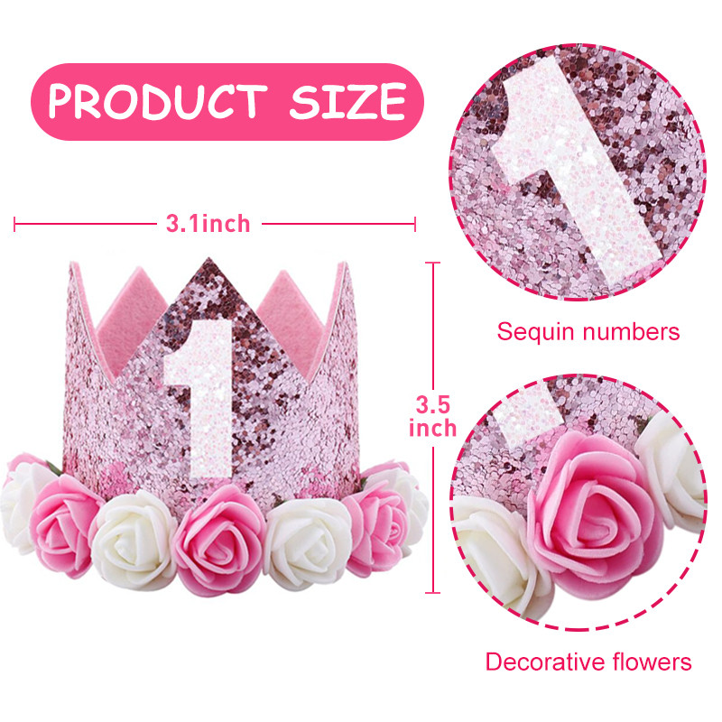 Baba születésnapi parti kalap hercegnő korona fejpánt 1 2 3 éves születésnapi díszek Babazuhany 1. születésnapi gyermek party kellékek