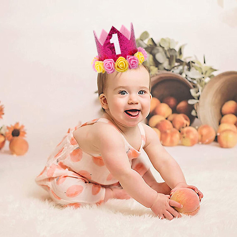 Baba születésnapi parti kalap hercegnő korona fejpánt 1 2 3 éves születésnapi díszek Babazuhany 1. születésnapi gyermek party kellékek