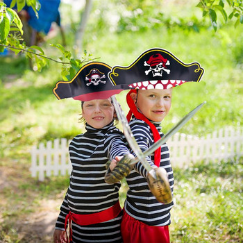 1 τεμ. Αποκριάτικη διακόσμηση Skull Paper Pirate Hat for Kids Party Cosplay Props Halloween Masquerade Party Decor Decor DIY