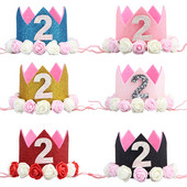 Baba 2. születésnapi sapka Kék rózsaszín virágos korona Boldog születésnapi parti díszek gyerekbuli kedvencek Babazuhany parti kellékek