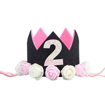 Шапка за 2-ри рожден ден на бебе Синя розова корона с цветя Декорации за честит рожден ден Парти за деца Сувенири за парти Baby Shower Консумативи за парти