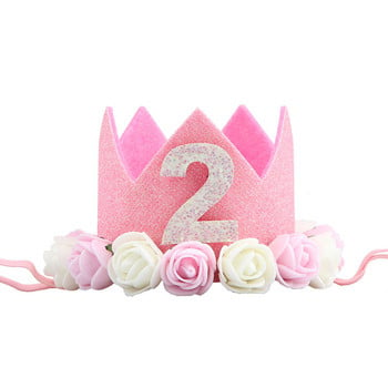 Μωρό 2ο καπέλο γενεθλίων Μπλε ροζ λουλουδάκι στέμμα Χρόνια πολλά Διακοσμητικά για παιδικά πάρτι Μπομπονιέρες παιδικού πάρτι Προμήθειες για πάρτι για μωρά