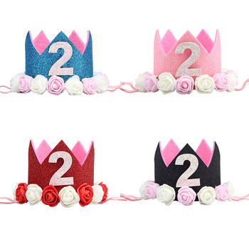 Μωρό 2ο καπέλο γενεθλίων Μπλε ροζ λουλουδάκι στέμμα Χρόνια πολλά Διακοσμητικά για παιδικά πάρτι Μπομπονιέρες παιδικού πάρτι Προμήθειες για πάρτι για μωρά