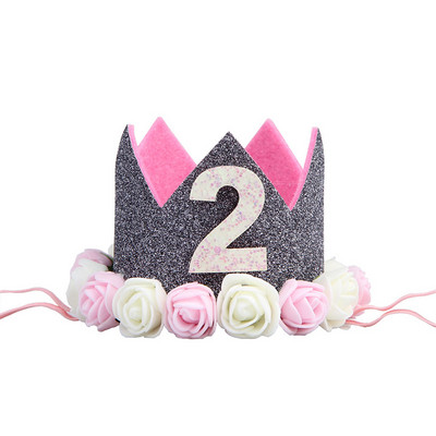 Baba 2. születésnapi sapka Kék rózsaszín virágos korona Boldog születésnapi parti díszek gyerekbuli kedvencek Babazuhany parti kellékek