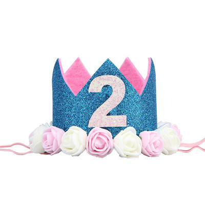 Baba 2. születésnapi sapka Kék rózsaszín virágos korona Boldog születésnapi parti díszek gyerekbuli kedvencek Babazuhany parti kellékek