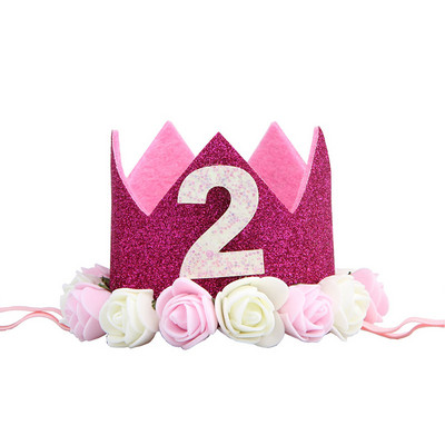 Baba 2. születésnapi sapka Kék rózsaszín virágos korona Boldog születésnapi parti díszek gyerekbuli kedvencek Babazuhany parti kellékek