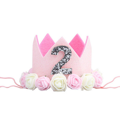 Baba 2. születésnapi sapka Kék rózsaszín virágos korona Boldog születésnapi parti díszek gyerekbuli kedvencek Babazuhany parti kellékek