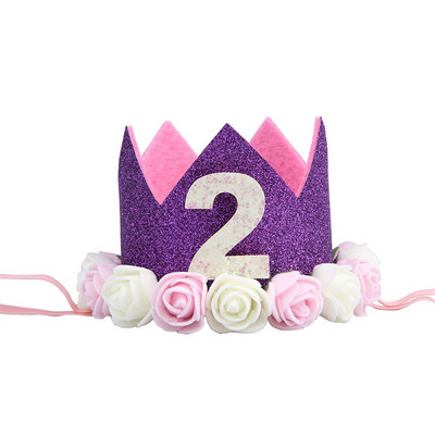 Baba 2. születésnapi sapka Kék rózsaszín virágos korona Boldog születésnapi parti díszek gyerekbuli kedvencek Babazuhany parti kellékek