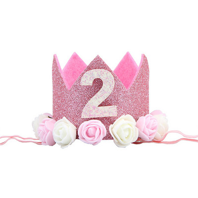 Baba 2. születésnapi sapka Kék rózsaszín virágos korona Boldog születésnapi parti díszek gyerekbuli kedvencek Babazuhany parti kellékek