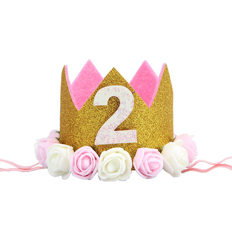 Baba 2. születésnapi sapka Kék rózsaszín virágos korona Boldog születésnapi parti díszek gyerekbuli kedvencek Babazuhany parti kellékek