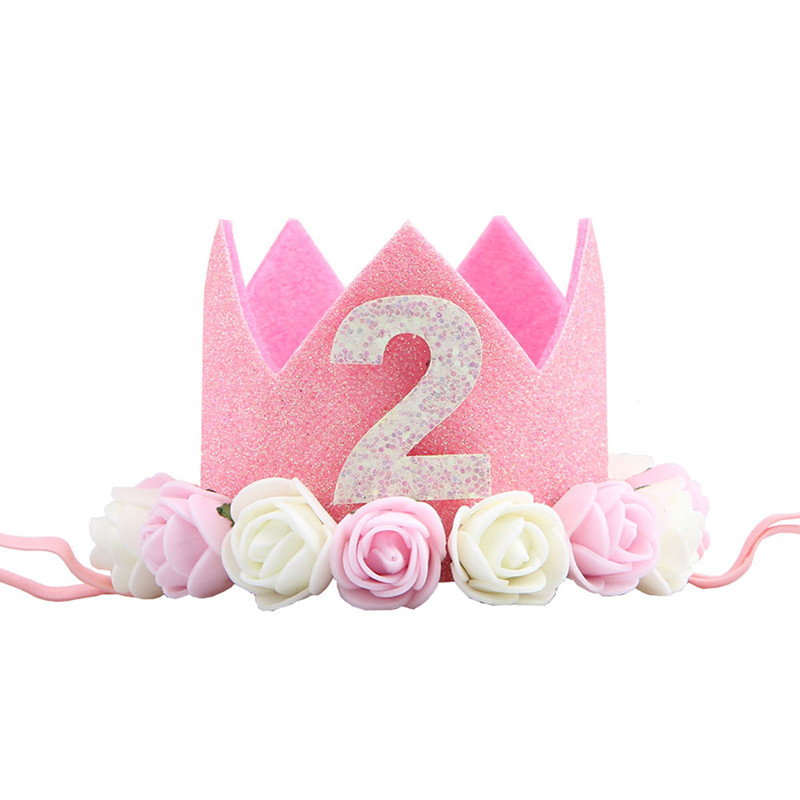 Baba 2. születésnapi sapka Kék rózsaszín virágos korona Boldog születésnapi parti díszek gyerekbuli kedvencek Babazuhany parti kellékek