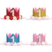 Mazuļa 1. dzimšanas dienas ballītes cepures Zila rozā ziedu kronis Mana pirmās dzimšanas dienas ballītes rotājumi Bērniem 1 gadu dzimšanas dienas dekors Bērnu duša