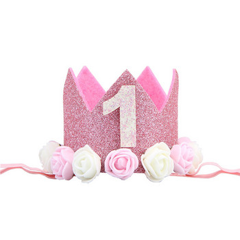 Шапки за парти за 1-ви рожден ден на бебе Синя розова корона с цветя Моят първи декорации за парти за рожден ден Деца Декорация за рожден ден на 1 година Baby Shower