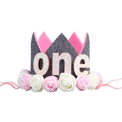 Mazuļa 1. dzimšanas dienas ballītes cepures Zila rozā ziedu kronis Mana pirmās dzimšanas dienas ballītes rotājumi Bērniem 1 gadu dzimšanas dienas dekors Bērnu duša