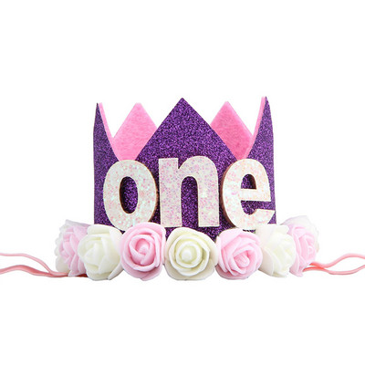 Mazuļa 1. dzimšanas dienas ballītes cepures Zila rozā ziedu kronis Mana pirmās dzimšanas dienas ballītes rotājumi Bērniem 1 gadu dzimšanas dienas dekors Bērnu duša
